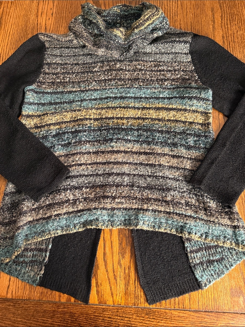 Striped Knit Tunic Sweater Back Zip Curio New York L Teal Black